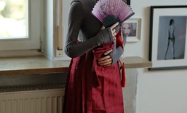 Lina in grey red and a fan - MMX Mengfei 153 seamless