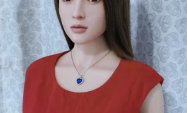 红色连衣裙女子，活泼可爱