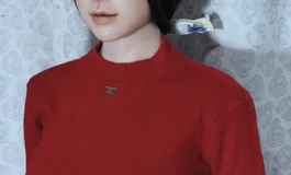 红色针织连衣裙女子，曼妙身姿，凹凸有致