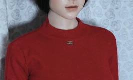 红色针织连衣裙女子，曼妙身姿，凹凸有致
